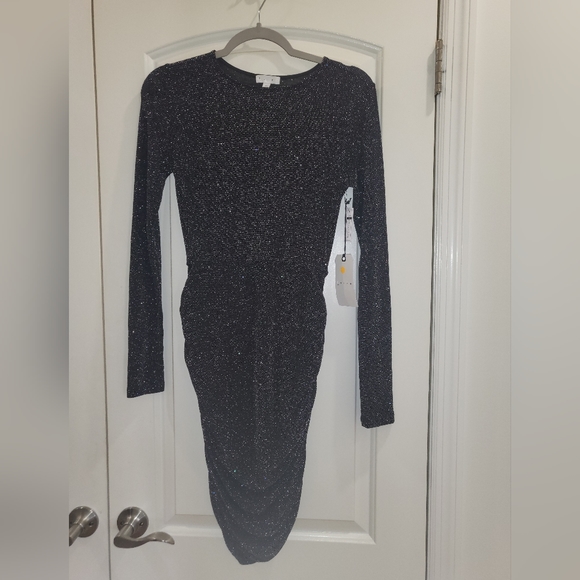 3. NWT LEITH BLACK MULTICOLOR GLITTER RUCHED DRESS SIZE XS - Picture 5 of 6